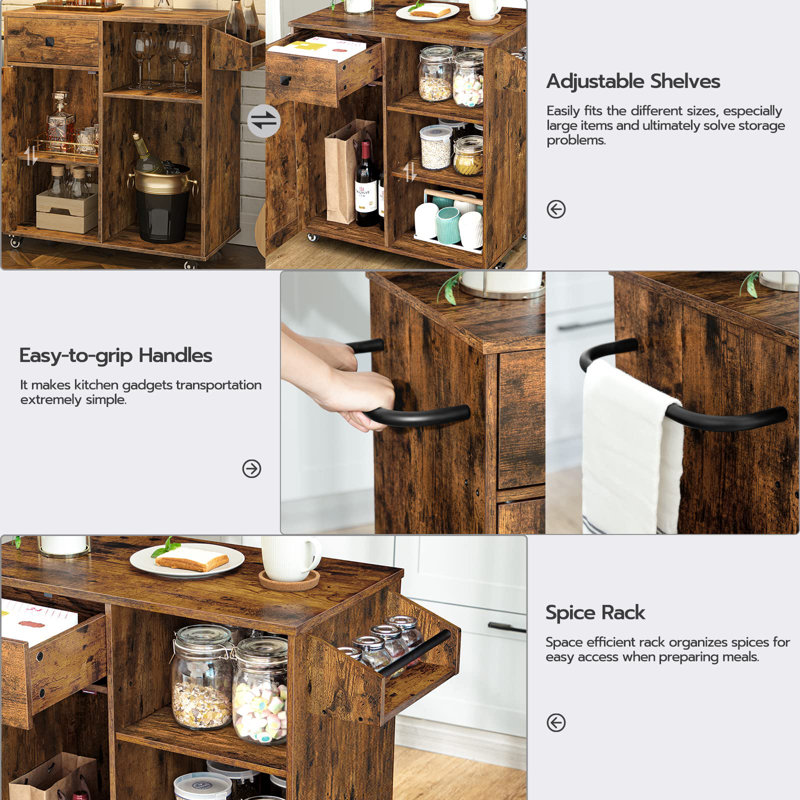 Millwood Pines Kitchen Island Storage Cabinet With Drawer Kitchen Cart With Spice And Towel Rack Saving Space Easy Assembly For Living Room Rustic Brown Wayfair
